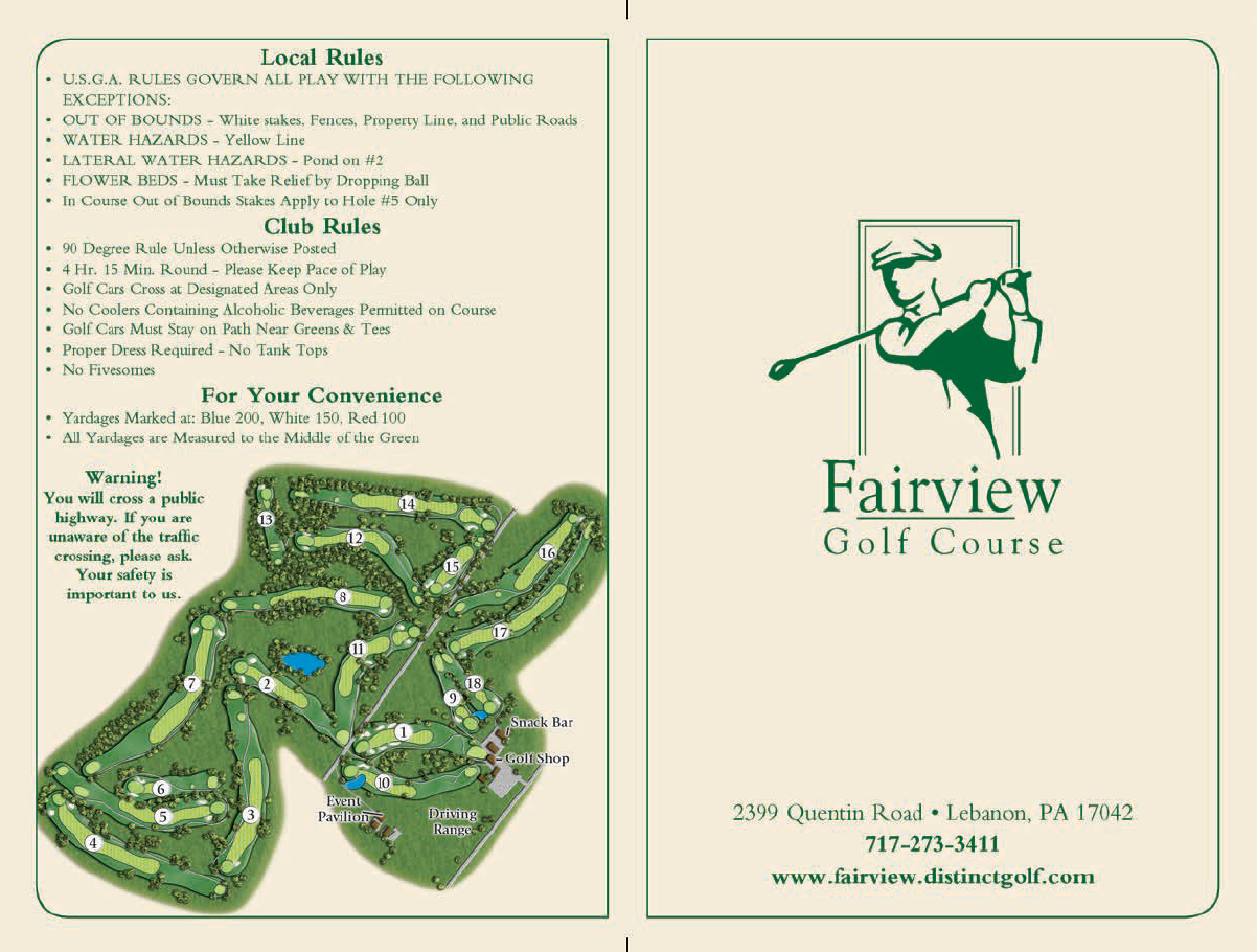 Scorecard Fairview Golf Course